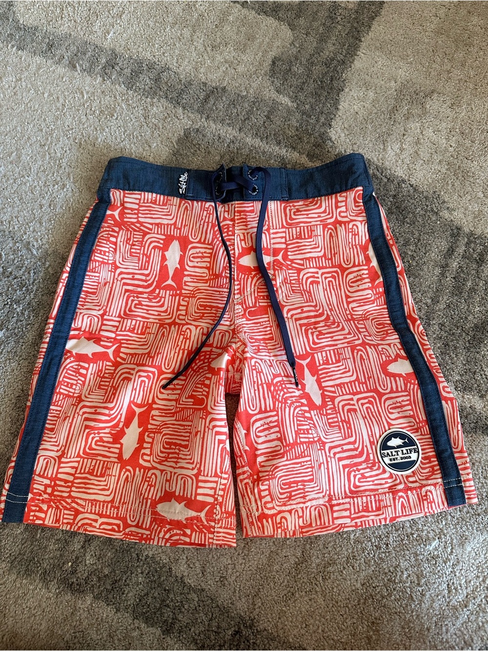 Salt Life Coral Shark Print Swim Shorts with Navy Trim